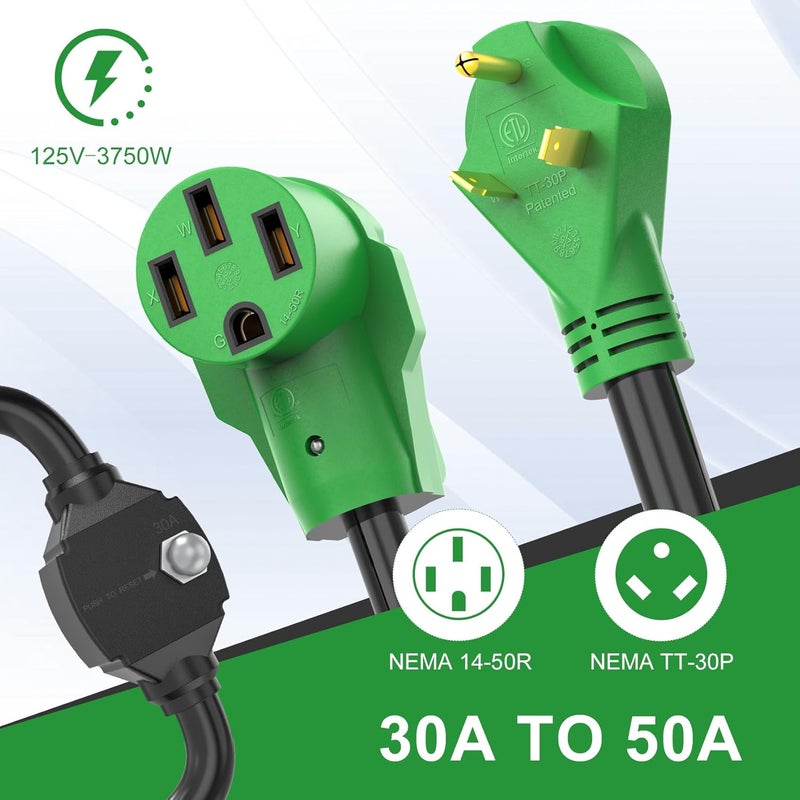 YAKADE Overload Protection 30 to 50 Amp RV Adapter Plug for Camper with Circuit Breaker NEMA TT-30P to NEMA 14-50R RV Power Adapter with LED Power Indicator Light ETL Certified - Image 3